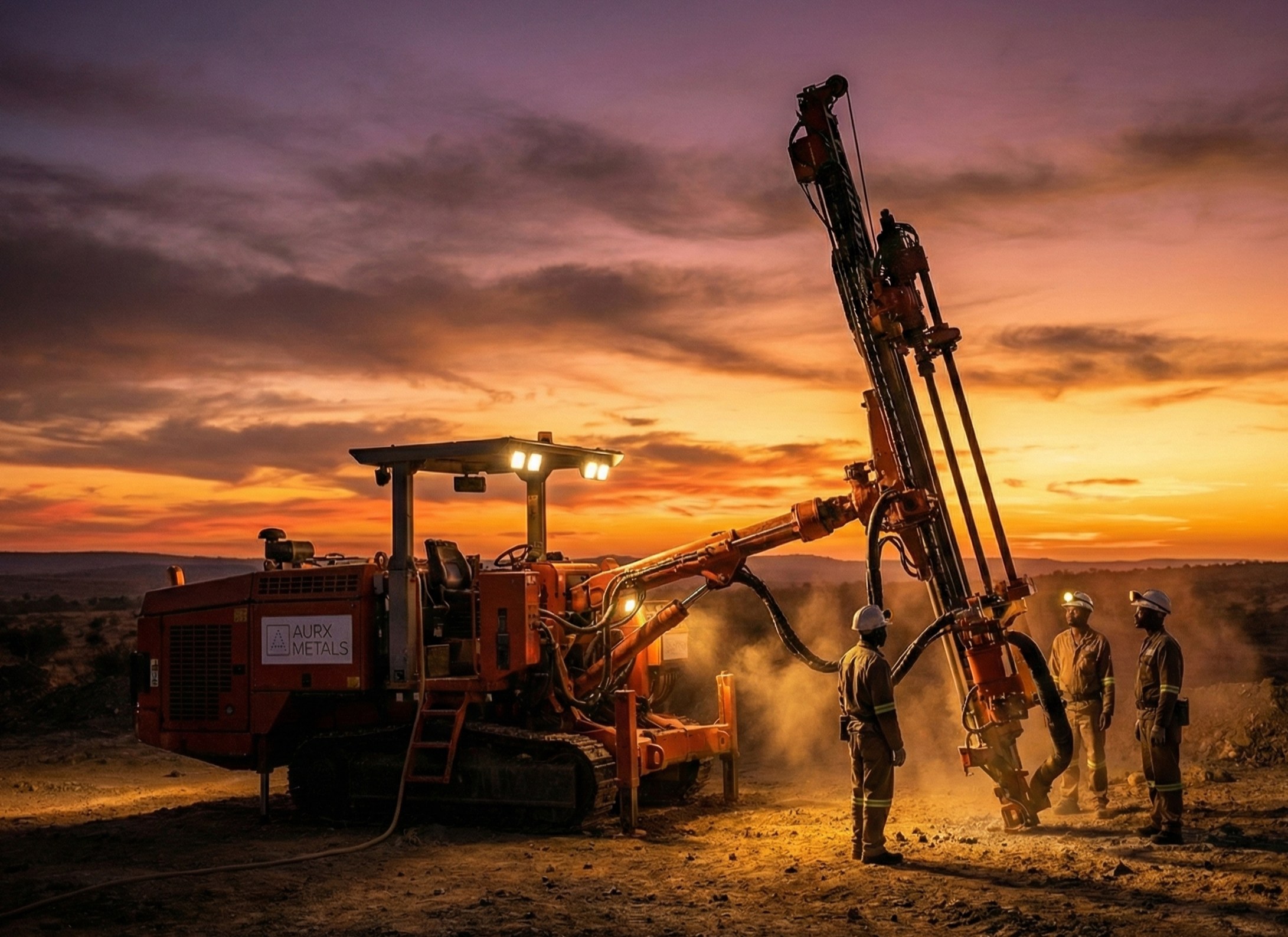 Drilling operations at sunset
